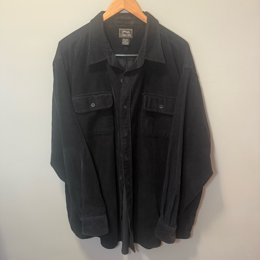 Vintage Black Cherokee Corduroy Button Up Size 2XL 100% Cotton